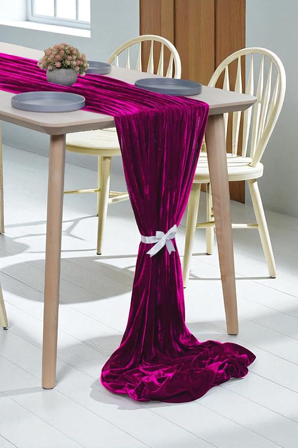 MDS® Pack of 15 | Wine | Velvet Table Runner 20 x 120 Inches 10ft Long Luxurious Soft Romantic Wedding Runners for Party Reception Bridal Shower Birthday Banquets Dinner Table Decoration - Image 4