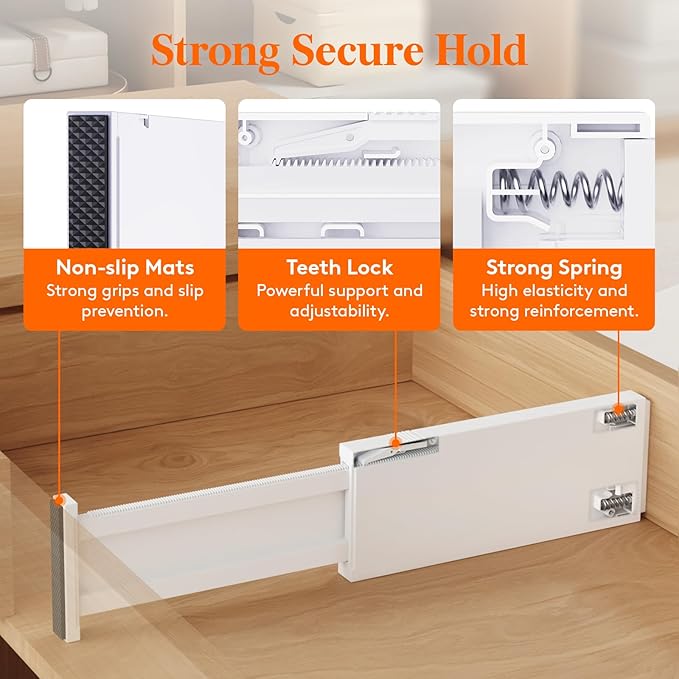 Lifewit 4" High Upgrade Drawer Divider, Adjustable Drawer Organizer Clothes | 12 Pack 11-17" Expandable White Plastic Drawer Separator for Dresser, Kitchen, Closet, Nursery, Office Organization & Storage - Image 4