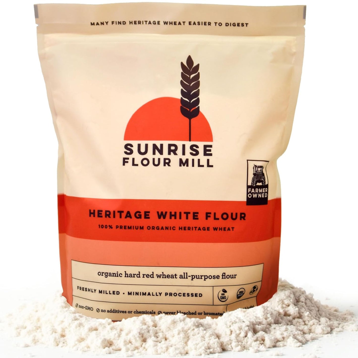 Sunrise Flour Mill Heritage Organic White Flour | USDA Organic All Purpose Flour Unbleached - Non-GMO, Kosher, Glyphosate Free, High Protein for Baking, Unbromated White Wheat (80 Ounce (Pack of 1))