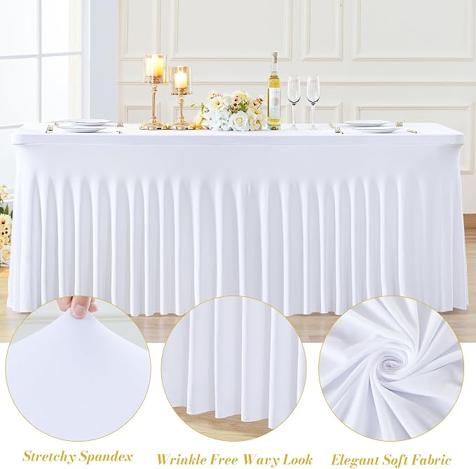 gogoparti 6 Pack Spandex White Fitted Table Cloth for 6ft Rectangle Tables White Stretch Tablecloth Table Covers Skirt Banquet Wrinkle Free Tablecloths for Parties Wedding - Image 6
