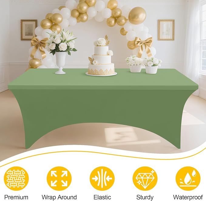 Smiry 2 Pack Spandex Table Cloth 4FT, Elastic Fitted Sage Green Tablecloth - Image 2