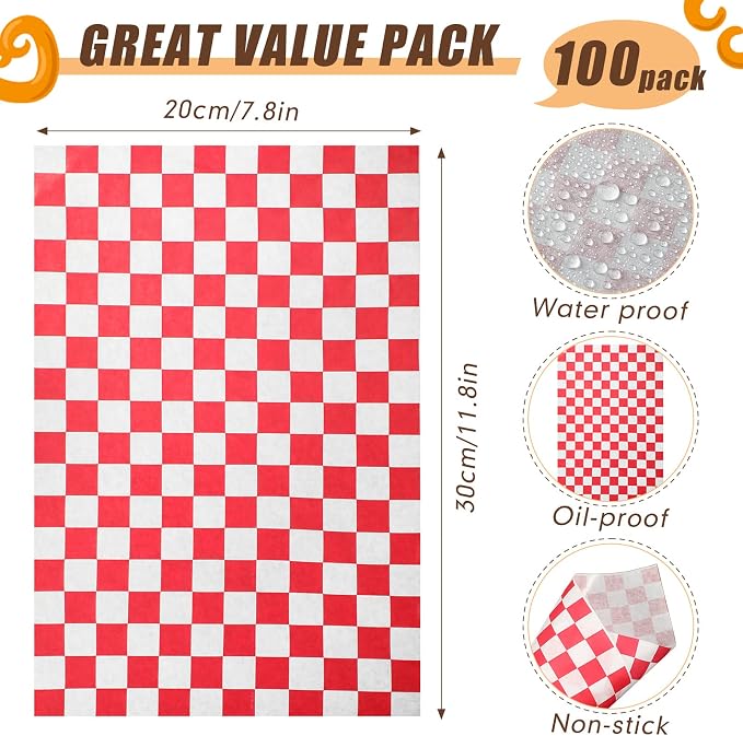 200 Pcs Kraft Paper Food Tray and Checkered Food Wrapping Paper Set 4 Corner Pop up Paperboard Food Box Disposable Foldable Cardboard Trays Brown Greaseproof Food Paper Box for Theater Stadium - Image 3