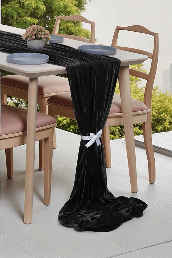 MDS® Pack of 10 | Black | Velvet Table Runner 20 x 120 Inches 10ft Long Luxurious Soft Romantic Wedding Runners for Party Reception Bridal Shower Birthday Banquets Dinner Table Decoration - Image 4