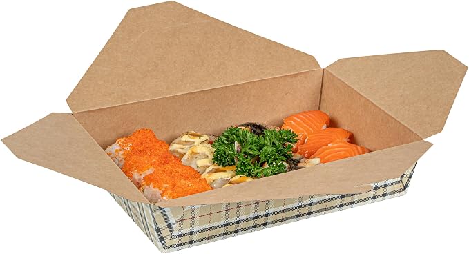 Restaurantware-Bio Tek 8.5 x 6.2 x 1.9 Inch Food Containers, 200 Durable Takeaway Boxes - Disposable, Sturdy, Plaid Paper 49 Ounce Takeout Boxes, Rectangle, For Takeouts And Delivery, Or Picnics - Image 10