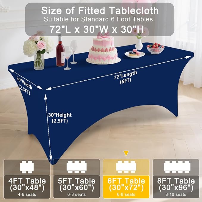 Smiry 5 Pack Spandex Table Cloth 6FT, Elastic Fitted Navy Tablecloth - Image 8