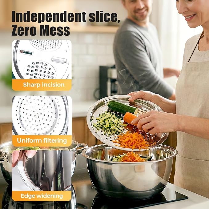 Germany Multifunctional Stainless Steel Basin, 3 in 1 Multifunctional Stainless Steel Basin Strainer Set with Grater, Strainer Drain Basket for Rinsing Draining Mixing (Extra Large (11.81in)) - Image 5
