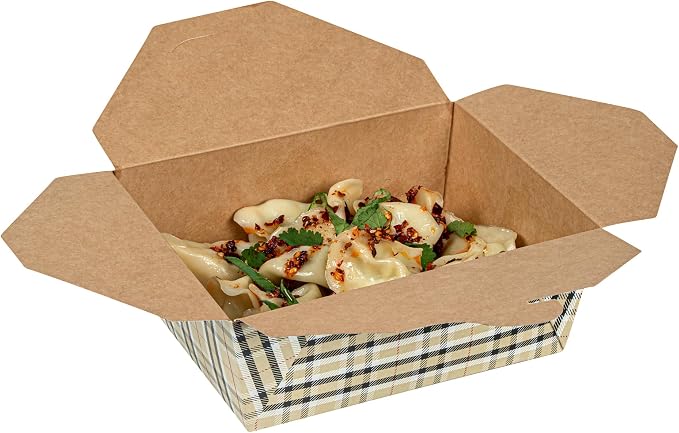 Restaurantware-Bio Tek 6.7 x 5.5 x 2.6 Inch Food Containers, 200 Durable Takeaway Boxes - Disposable, Sturdy, Plaid Paper 45 Ounce Takeout Boxes, Rectangle, For Takeouts And Delivery, Or Picnics - Image 10