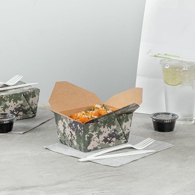 Restaurantware-Bio Tek 5.1 x 4.1 x 2.6 Inch Food Containers, 200 Durable Takeaway Boxes - Disposable, Sturdy, Camouflage Paper 30 Ounce Takeout Boxes, Rectangle, For Takeout And Delivery, Or Picnics - Image 8