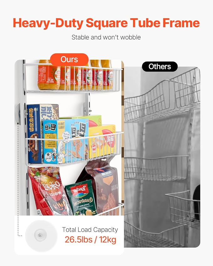 VEVOR Over the Door Pantry Organizer, 8-Tier Pantry Organization and Storage, Heavy-Duty Steel Hanging Spice Rack, Adjustable Wall Seasoning Shelves, for Home Kitchen Laundry Room Bathroom, White - Image 4