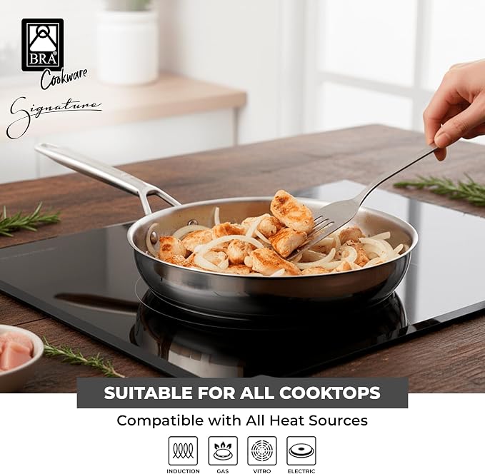 BRA COOKWARE Signature Stainless Steel Frying Pan | 8 Inches Skillet - Image 5