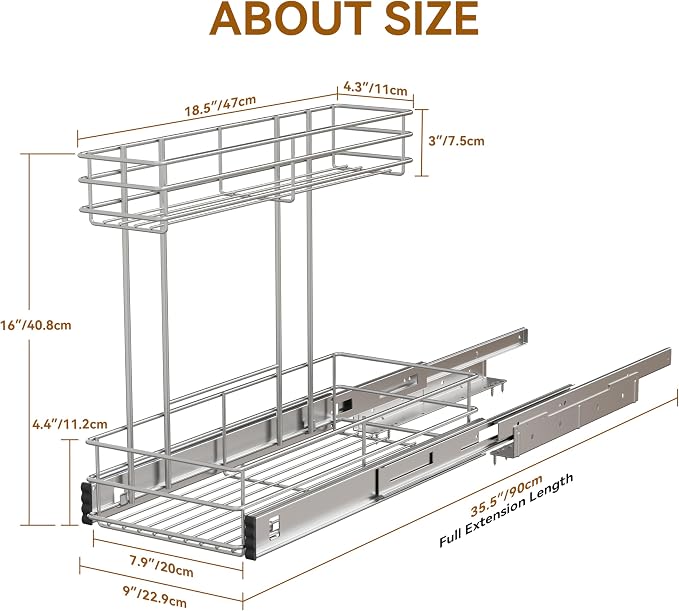 Under Sink Organizer 9" W X19 D, Pull Out Cabinet Organizer 2 Tier - Image 2