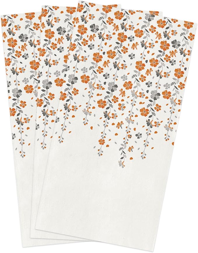 Kitchen Towels Microfiber Cleaning Cloths, Flower Orange Grey Cherry Blossoms White Background Soft Dish Towels for Kitchen, Pack of 3 Absorbent Hand Towels Reusable Tea Towels,Bar Towels,18x28 Inch by Smile+Sunflower