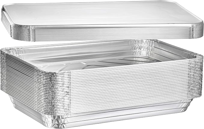 Aluminum Half Size Shallow Pan With Lid - Foil Disposable Shallow Pans for Food Prepping - 100% Recyclable half size pans - Perfect for Cookware - Set of 40 - Image 5