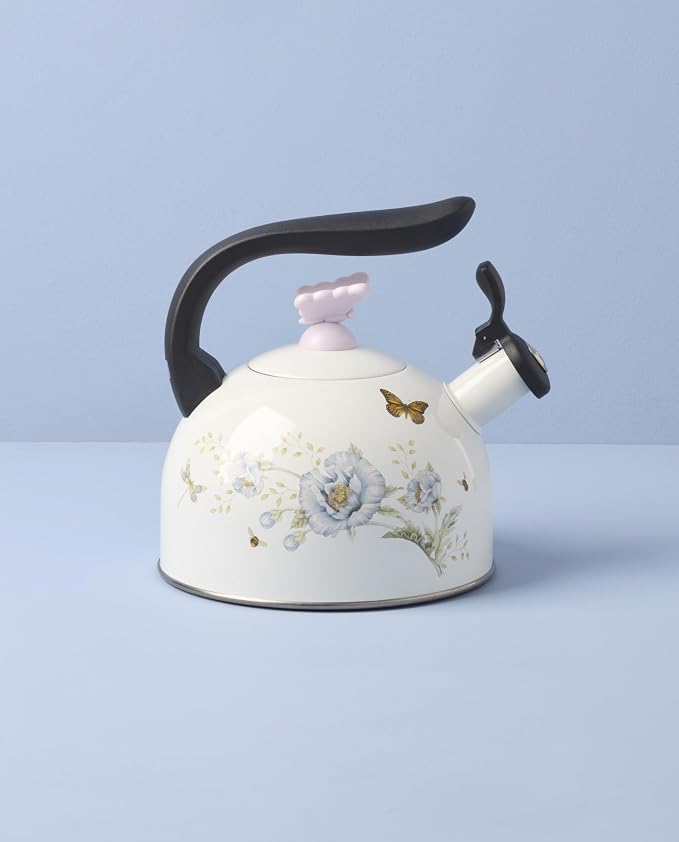 Lenox Butterfly Meadow Enamelware Tea Kettle, 84.5oz | dishwasher safe | floral design | for stovetop | 8.66 inch, 84.5oz, gift for women, kitchen kettle, kettle item - Image 6