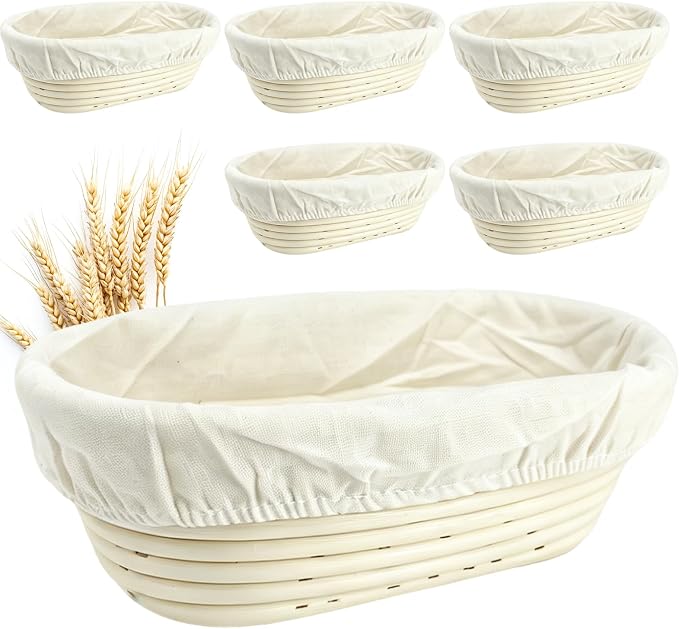 10 Inch banneton bread proofing basket, Set of 6 Natural Rattan Bread Proofing Basket with Linen Liners, Splinters-Free Handmade Brotform for Sourdough, Home & Professional Baking by Unknown