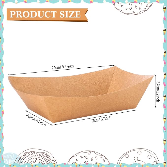 Sherr 200 Pcs 5 lb Kraft Paper Food Trays Boats Bulk, Disposable Nacho Kraft Paper Food Serving Trays Brown for Nachos, Tacos, Fries, Hot Dog, Corn, Bbq, Festivals, Party (Natural Wood) - Image 2