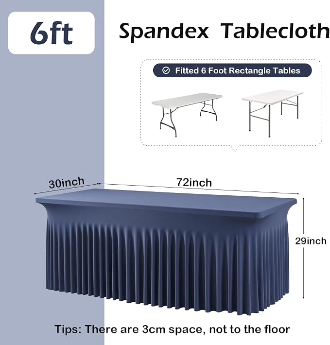 6 pk Navy Blue Spandex Tablecloth 6ft with Ruffled Skirt, Wrinkle Free High Stretch Fitted Tablecloths for 6 Foot Rectangle Tables, Elastic Navy Spandex Table Covers 6 ft for Graduation Wedding Party - Image 4