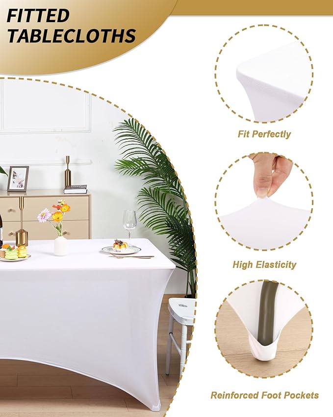 Fixwal 2 Pack 6FT White Tablecloth Rectangle Spandex Fitted Table Cover - Image 4