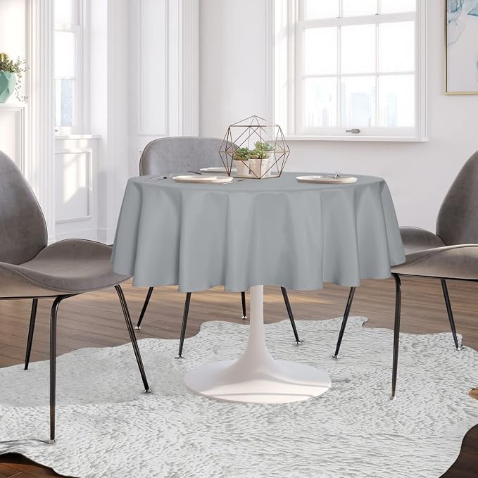 sancua Round Tablecloth 70 Inch Fits 20-58 Inch Tables, Silver Grey - Image 3
