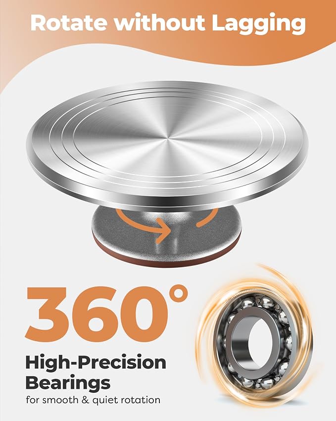 Kootek 51 Aluminum Cake Decorating Kit, Baking Supplies for Beginner & Pros | Startar Kit, Easy to Clean, Smooth Rotating, Cake Stand Turntable for Decorating Display Baking, Piping Bags and Tips Set - Image 2