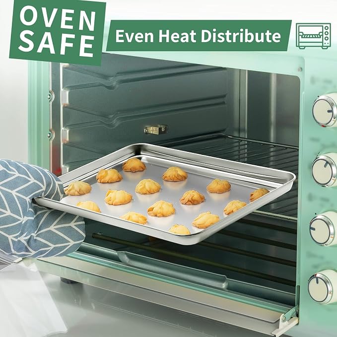 Baking Sheets Set of 2, HKJ Chef Cookie Sheets 2 Pieces & Stainless Steel Baking Pans & Toaster Oven Tray Pans, Rectangle Size 12.5Lx10Wx1H inch & Non Toxic & Healthy & Easy Clean - Image 6