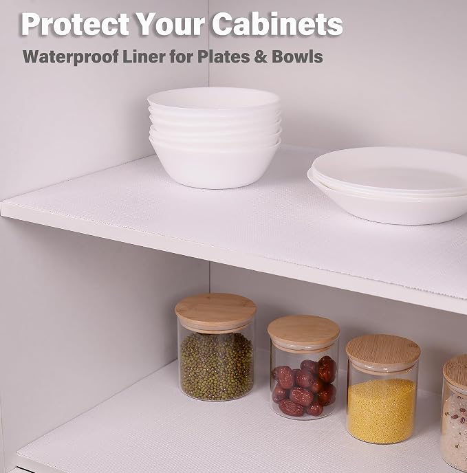 Drawer and Shelf Liners for Kitchen Cabinet,Non Slip Cabinet Liners for Shelves,Non-Adhesive Strong Grip Mats Protect Dresser Cupboard,Shelf Paper Easy to Clean-12IN x 20FT White - Image 3