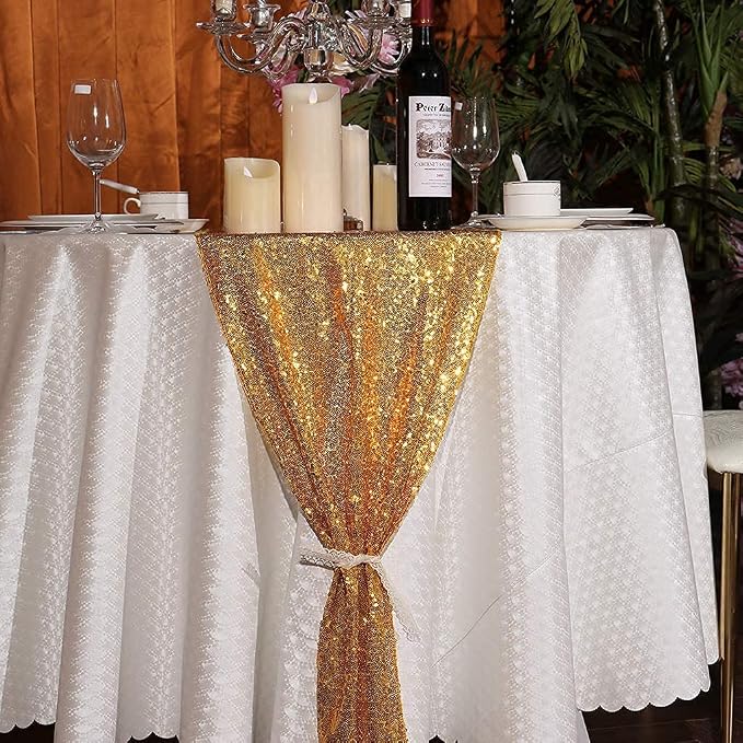 Gold Sequin Table Runner 6 Pack, 12''x72 Glitter Table Runners - Image 2