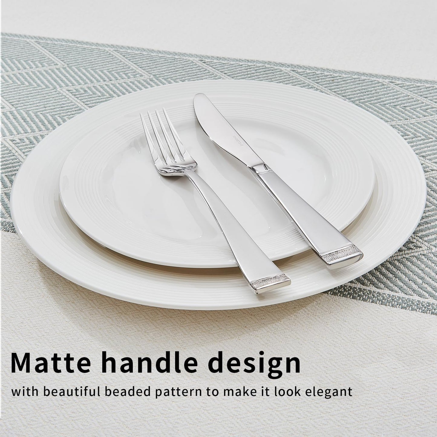 KINGSTONE Silverware Set, 40-Piece Flatware Set for 8, 18/10 Stainless Steel Cutlery Set with Bead Edge, Utensil for Kitchen, Home, Party, Wedding, Mirror Polished, Dishwasher Safe, Featured Gifts