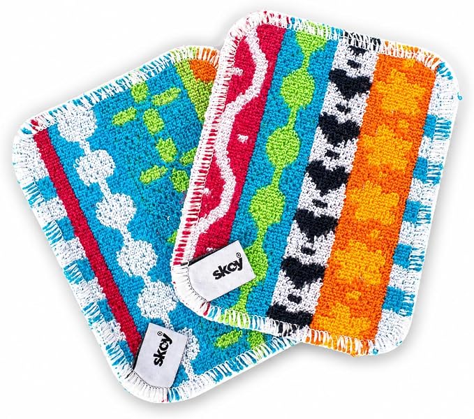 Skoy Scrub, 2-pack Reusable, Non-Scratching Dish Scrubber for Kitchen and Household Cleaning, Planet-Friendly, Dishwasher Safe Soft Scrub, Assorted Colors and Designs by Skoy