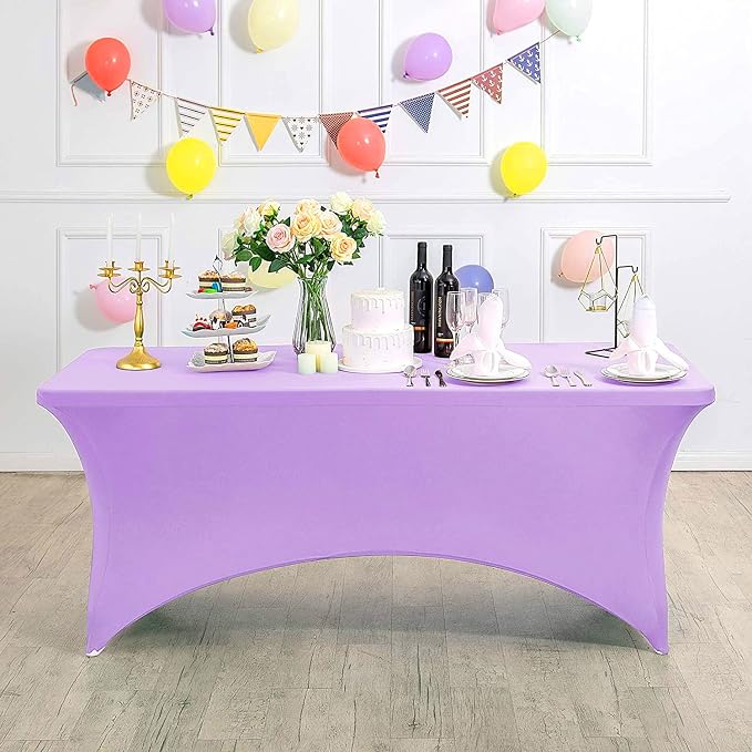 MDS® Pack of 5 Spandex Tablecloth 6FT Tight Fitted Stretch Table Cover – Washable Wrinkle-Free Reusable Elastic Patio Tablecloth for Wedding, Party, Banquet, Trade Show, Event Décor - Lavender - Image 3