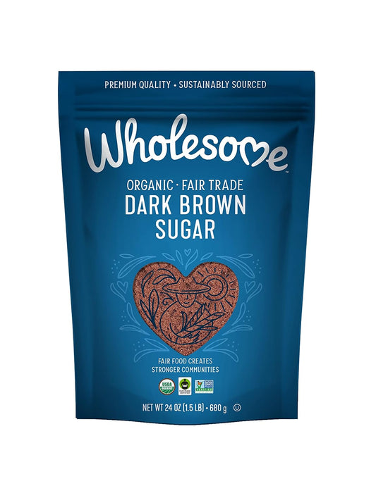 Wholesome Sweeteners 24-Ounce Organic Dark Brown Sugar, Fair Trade, Non GMO, Gluten Free & Vegan, Sugar for Baking and Glazing, 6 Pack