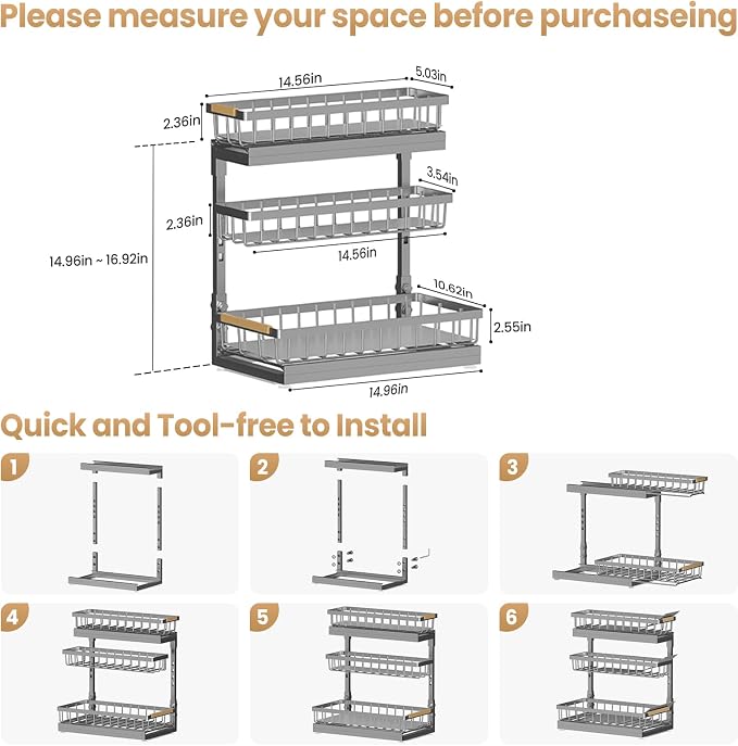 Under Sink Organizer and Storage for Bathroom and Kitchen - 2 Pack 3 Tier - Image 9