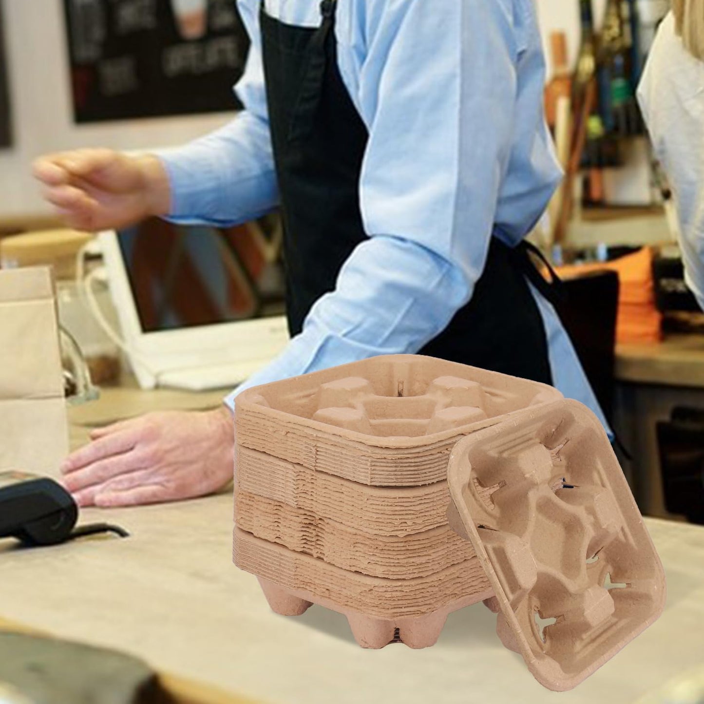 40 Pack Eco-Friendly 4 Cup Drink Carrier, Disposable Coffee Carrier, Cardboard Cup Holder, to Go Coffee Cup Holder for Hot and Cold Drinks by IHDYPPEW