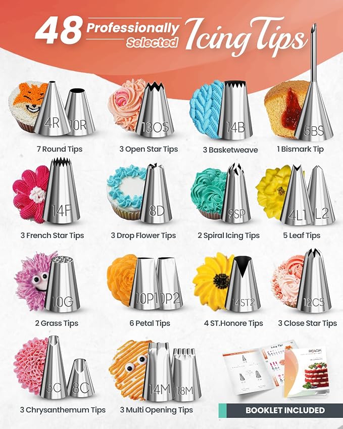 RFAQK 250 PCs Aluminum Cake Decorating Tools Kit with 12" Metal Turntable & Knife set-48 Numbered Icing Tips-3 Russian Piping Nozzles-Straight & Angled Spatula-Cake Leveler& Baking Supplies Tools - Image 5