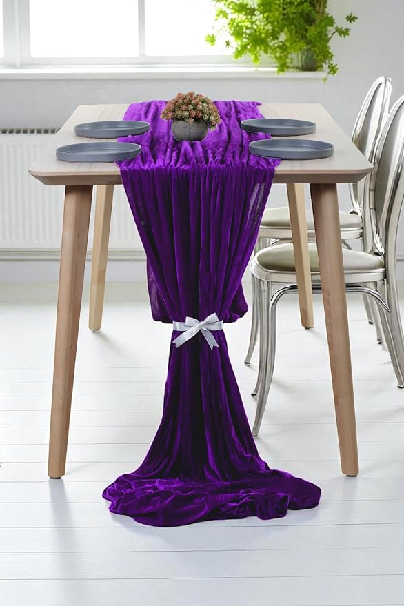MDS® Pack of 10 | Purple | Velvet Table Runner 20 x 120 Inches 10ft Long Luxurious Soft Romantic Wedding Runners for Party Reception Bridal Shower Birthday Banquets Dinner Table Decoration - Image 3