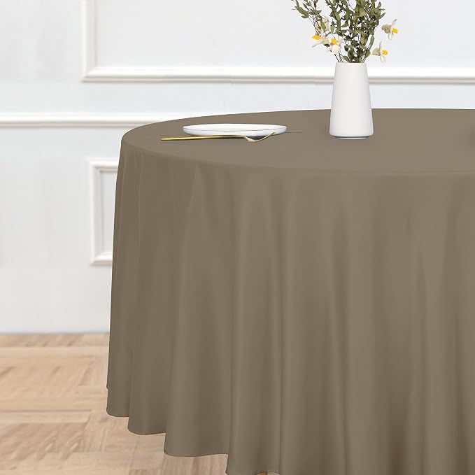 sancua Round Tablecloth, 120 Inch, Taupe - Image 2