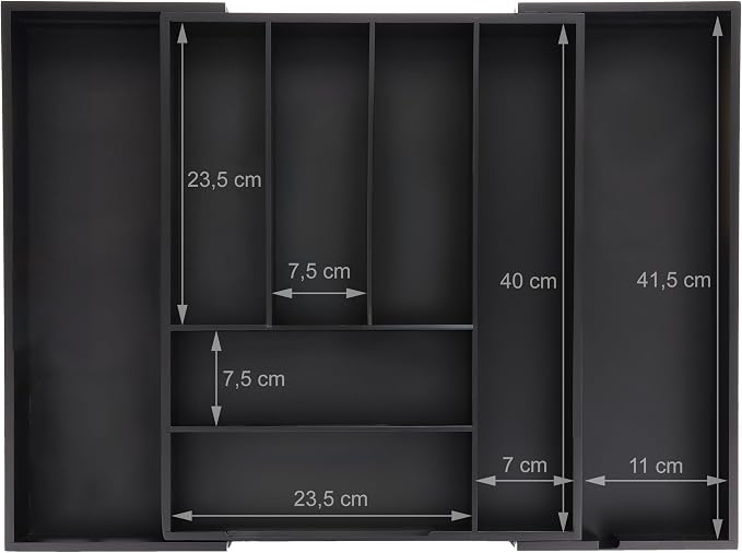 Relaxdays Extendable Cutlery Tray, Bamboo, 6-8 Compartments, HWD: 6.5 x 35-58 x 43.5 cm, Kitchen Drawer Insert, Black, Fibreboard, 6.5 x 35 x 43.5 cm - Image 6