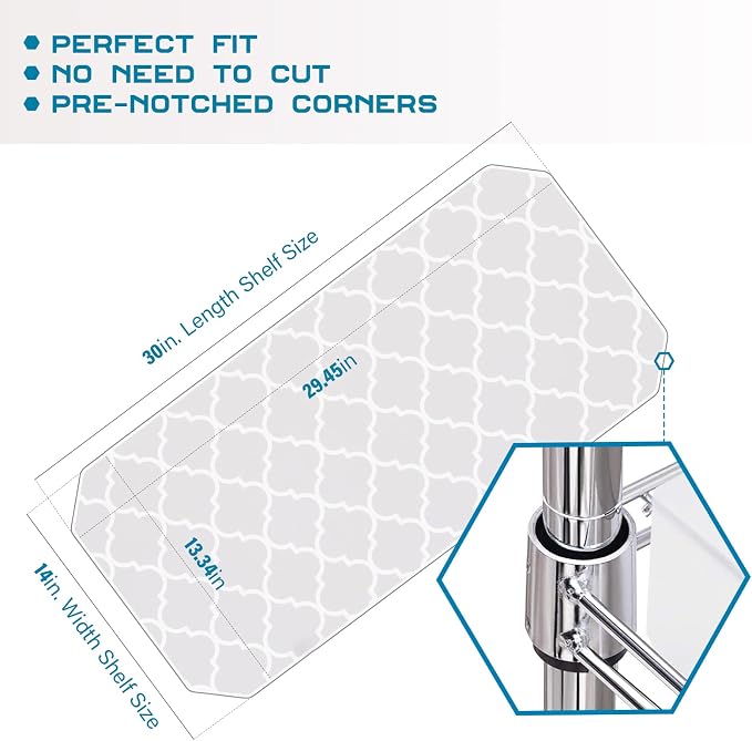 BRIAN & DANY Wire Shelf Liner 14" X 30", Heavy Duty Shelf Liners for Wire Shelving, Waterproof Protector Mats, Set of 4, Quatrefoil Grey - Image 2