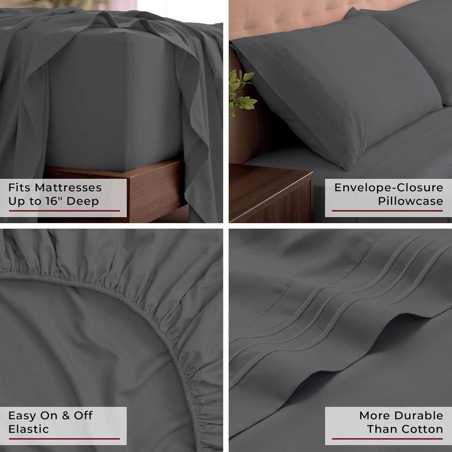 Mellanni King Sheets Set - 4 PC Iconic Collection Bedding - Hotel Luxury, Extra Soft, Cooling Bed Sheets - Wrinkle, Fade, Stain Resistant (King, Gray)