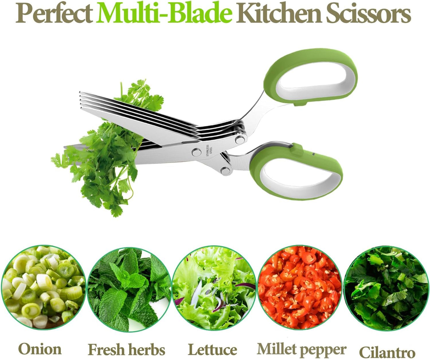 2025 Upgraded Herb Scissors, Effortless Herb Shears Cutter Tool with Sharp Stainless Steel Blades for Fresh Herbs, Must-Have Kitchen & Cooking Gadget, Green