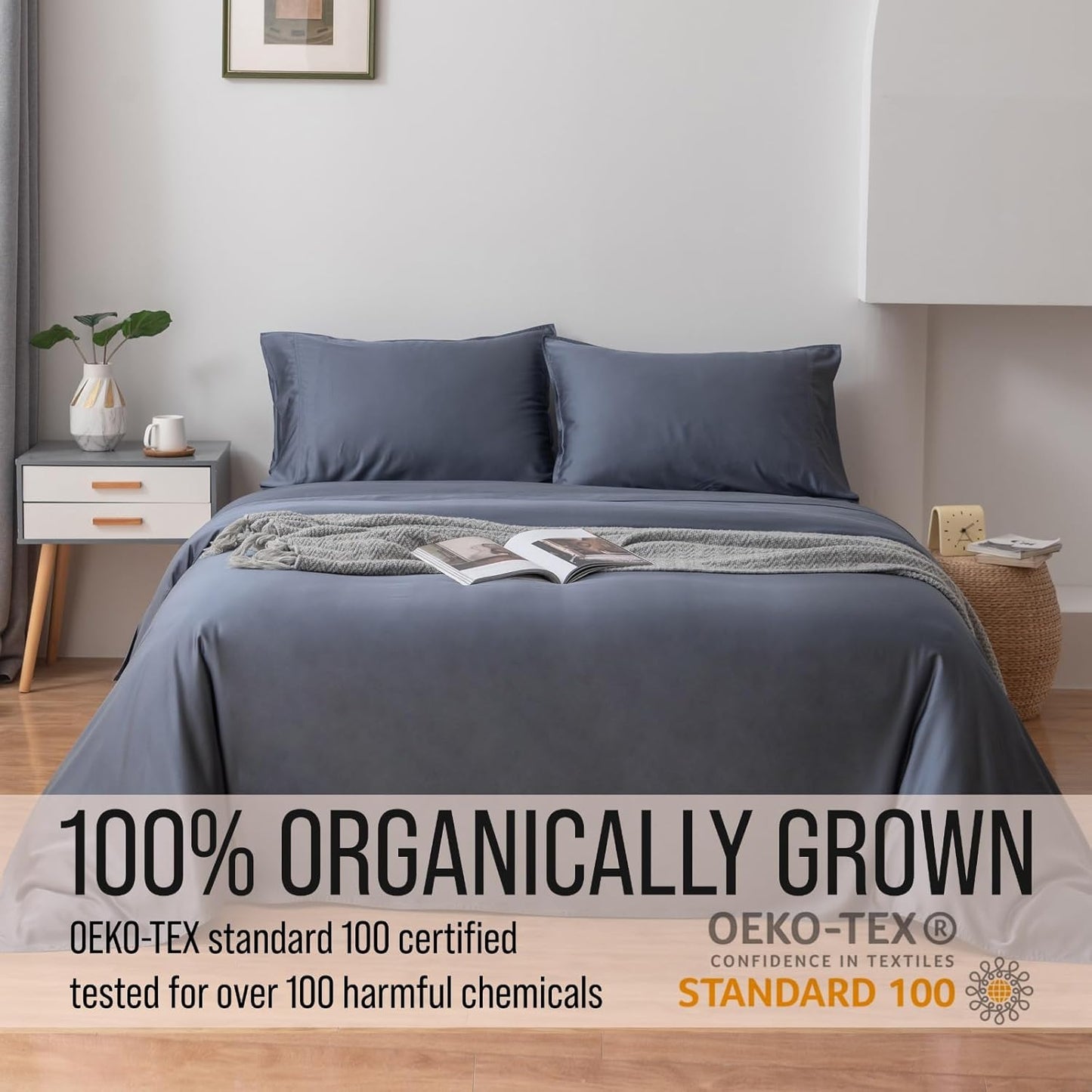 Bella Coterie Luxury Bamboo Viscose Queen Size Sheet Set | 100% Organically Grown | Ultra Soft | Cooling for Hot Sleepers | 18" Deep Pocket [Slate Blue]