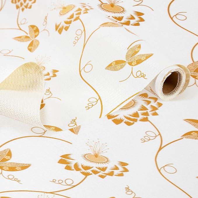 Shelf Liner Non Adhesive Golden Leaves Floral 12In x10 FT(2 Rolls) Non Slip by RAYSTAR