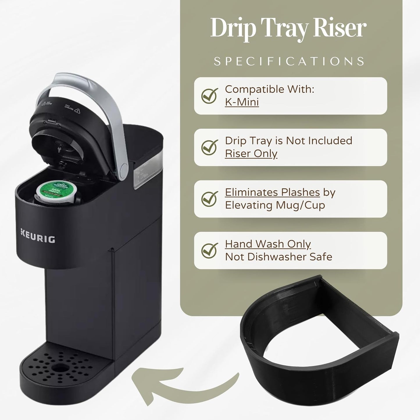 Drip Tray Mug/Cup Riser Made for the Keurig to Reduce Splashes - Riser Only (Gray, K-Mini 1.25 Inches Tall)