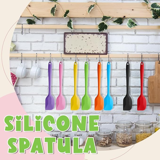 Hsei 54 Pieces Silicone Spatulas 8.1 Inch Rubber Spatula Heat Resistant Non Stick Flexible Cooking Scraper Baking Mixing Tool with Stainless Steel Inside for Kitchen Cookware Dishwasher Safe, 9 Colors - Image 6