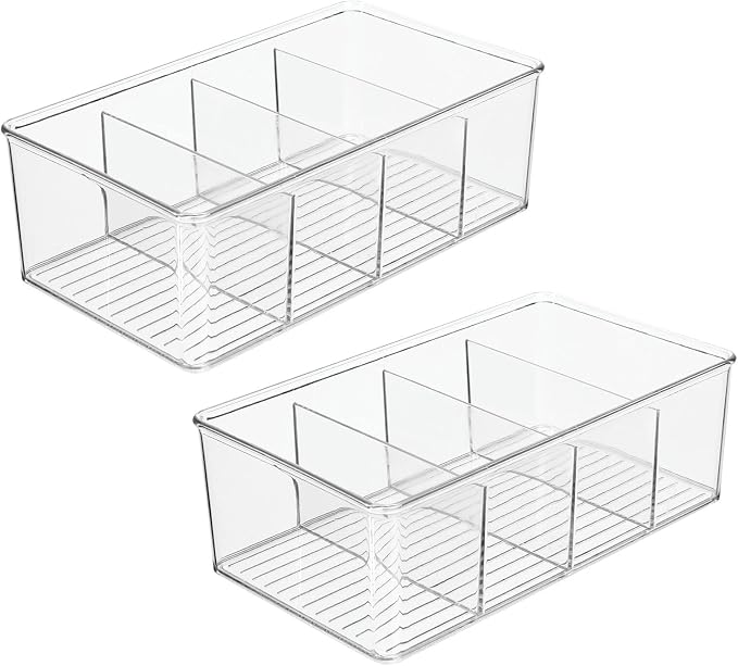mDesign Plastic Divided Bin Storage Containers - Perfect for Fridge, Cabinet, Pantry, and Home Organization - Clear - Refrigerator Organizers - Ligne Collection - 2 Pack, Clear - Image 9