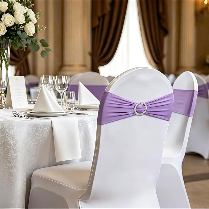 LEBENGURU Purple Stretch Chair Sashes 50pcs with Buckle Slider - Image 4