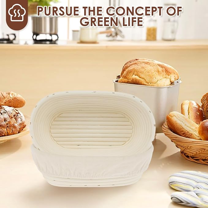 4Pcs Bread Proofing Basket 10 inch Oval Dough Proofing Bowls with Cloth Liners Imitation Rattan Proofing Basket Beautiful Bread Banneton Basket for Professional and Home Baker - Image 7