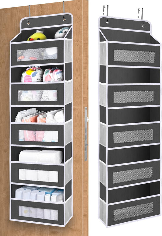 Upgrade Pocket Over The Door Organizer Storage, 5 Shelf Hanging Door Organizers with 10 Large Capacity Pockets, Anti Tilt 48 lb Load Behind Door Organizer for Bedroom, Bathroom, Pantry