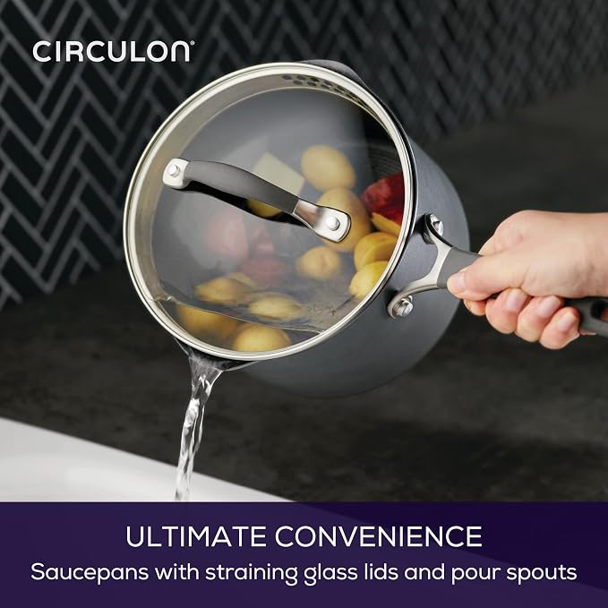 Circulon A1 Series Nonstick Straining Sauce Pan with Lid, 3-Quart, Graphite - Image 7