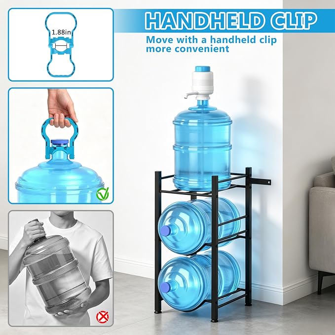 Small 5 Gallon Water Jug Holder, 3 Tier Water Jug Stand Holder 5 Gal Water Bottle Storage Rack Organizer for Kitchen, Office, Garage - Image 9